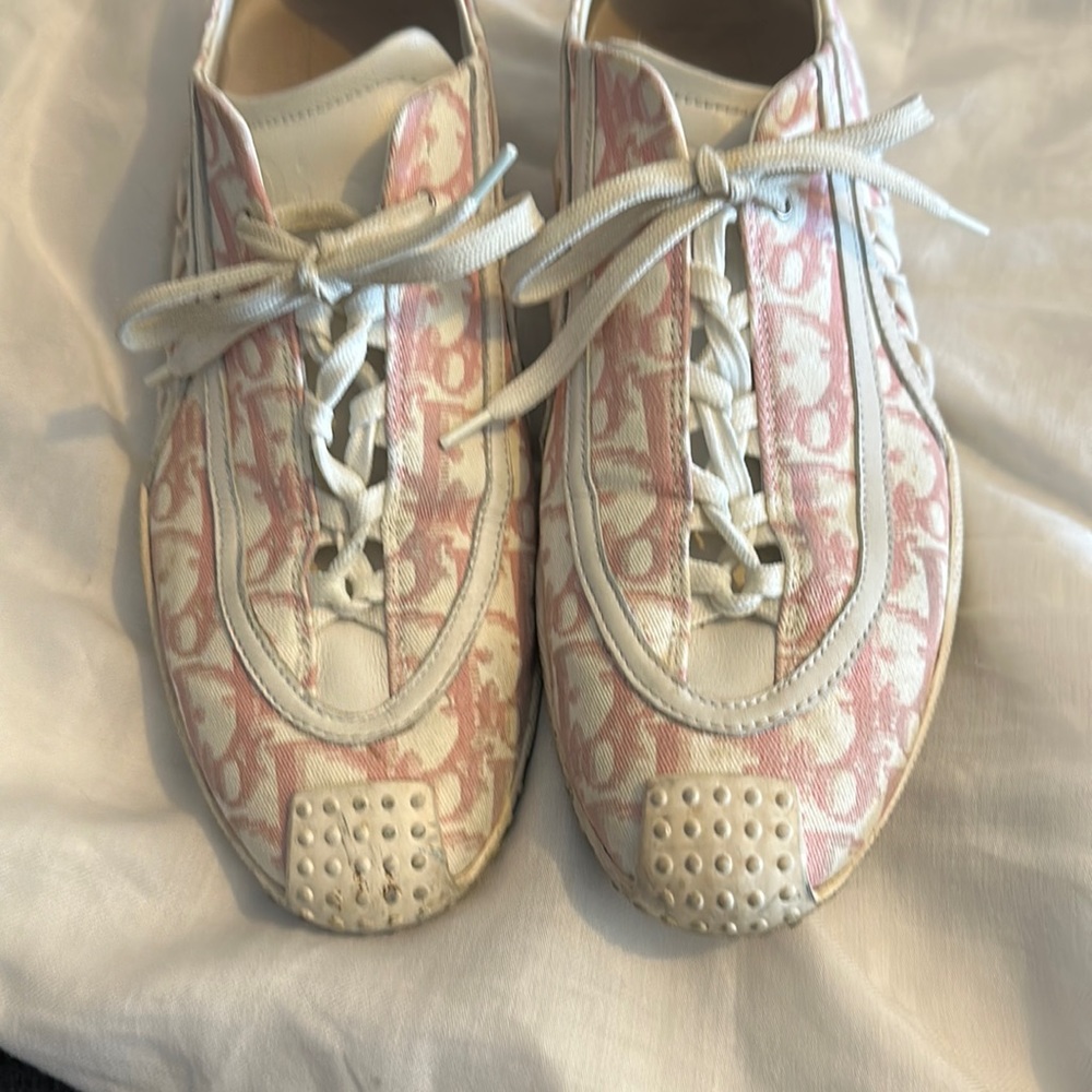 Authentic Dior Pink/White canvas Leather Trim size 39. Used condition.